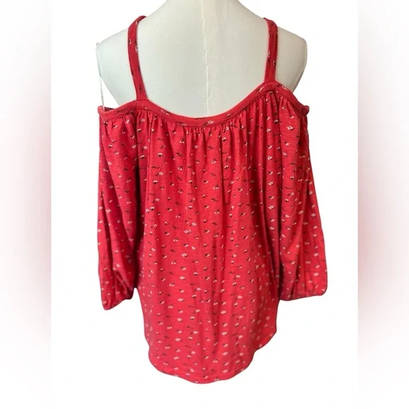 ❤️ GUC LUCKY BRAND Red Floral Off-Shoulder Criss Cross Top | Women’s Size Small - Picture 10 of 13